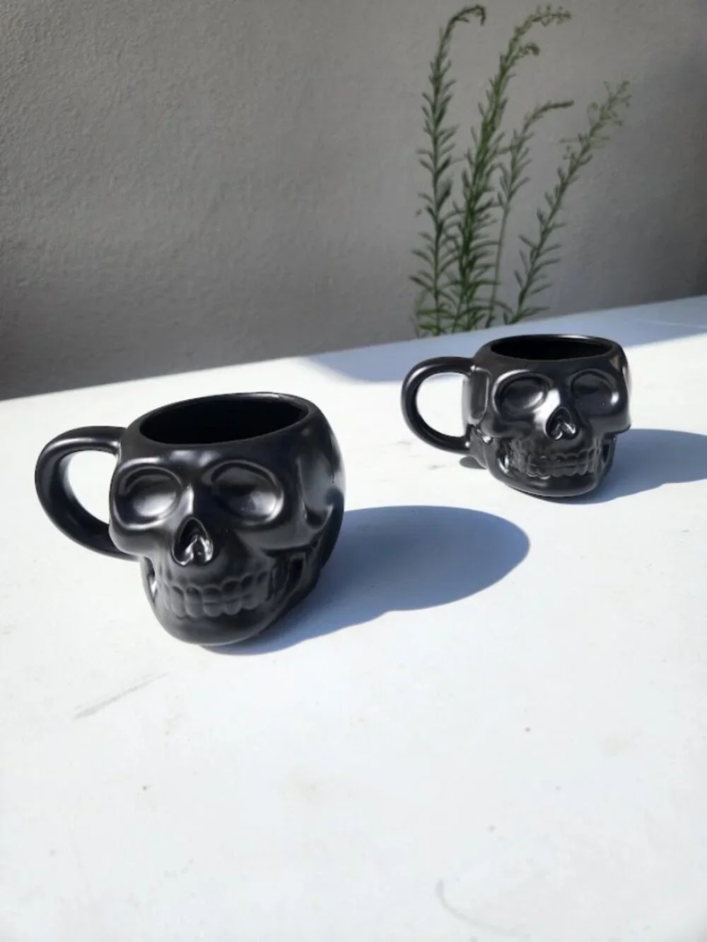 NEW Skull Mug Set of 2 Coffee Mugs Stackable Dia De Los Muertos Skulls Halloween